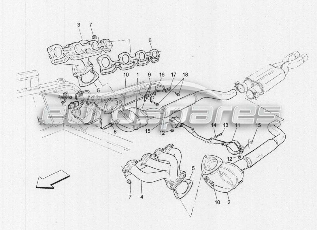 maserati grancabrio mc centenario diagramma delle parti di precatalizzatori e catalizzatori