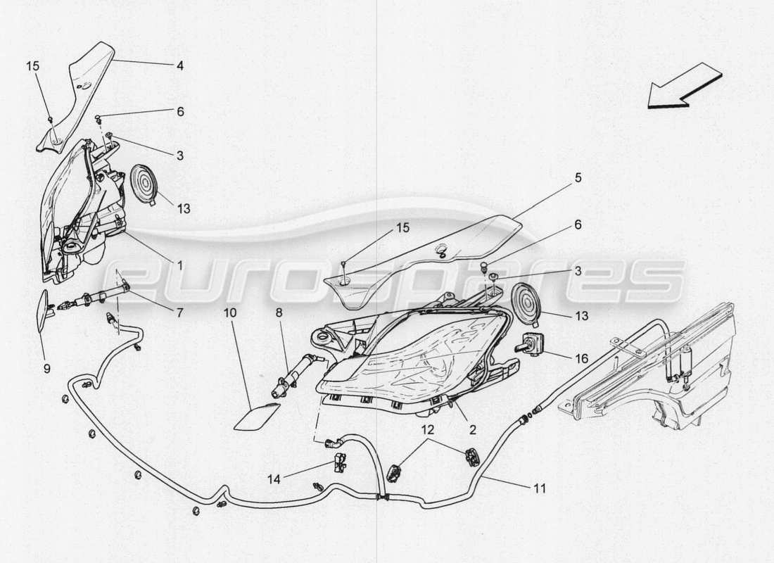 maserati qtp. v8 3.8 530bhp 2014 auto diagramma delle parti dei gruppi ottici