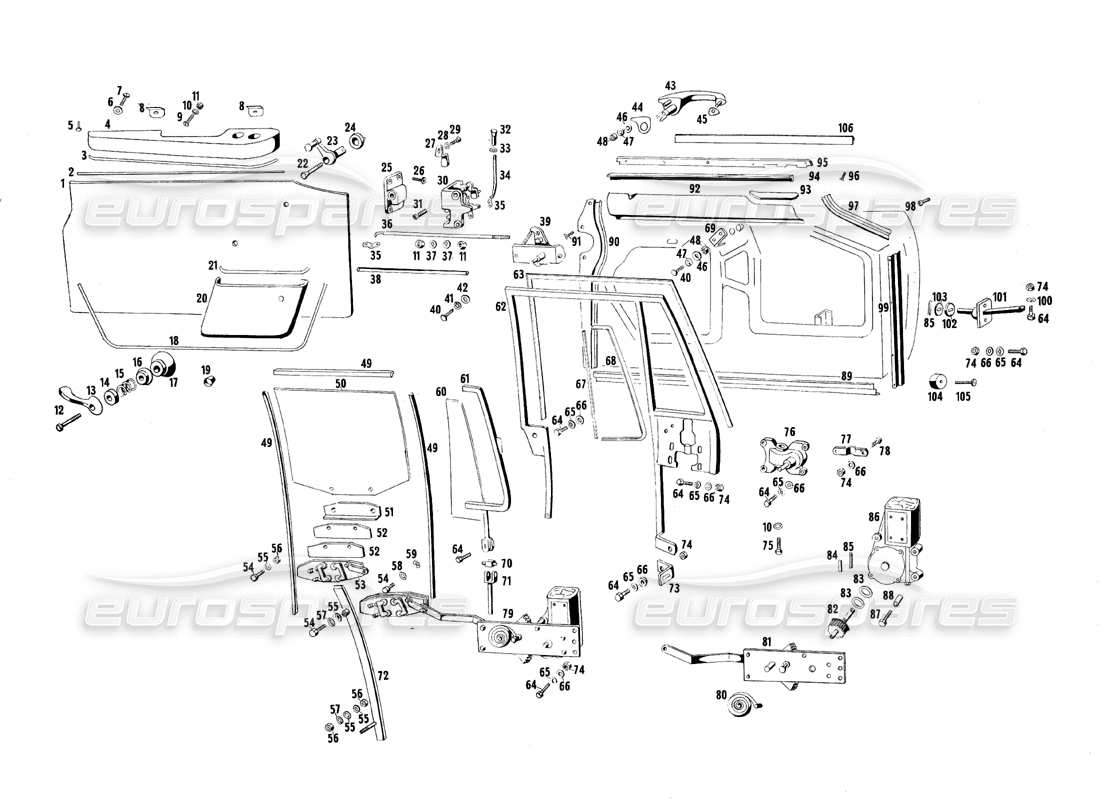 maserati qtp.v8 4.7 (s1 & s2) 1967 diagramma delle parti delle porte anteriori