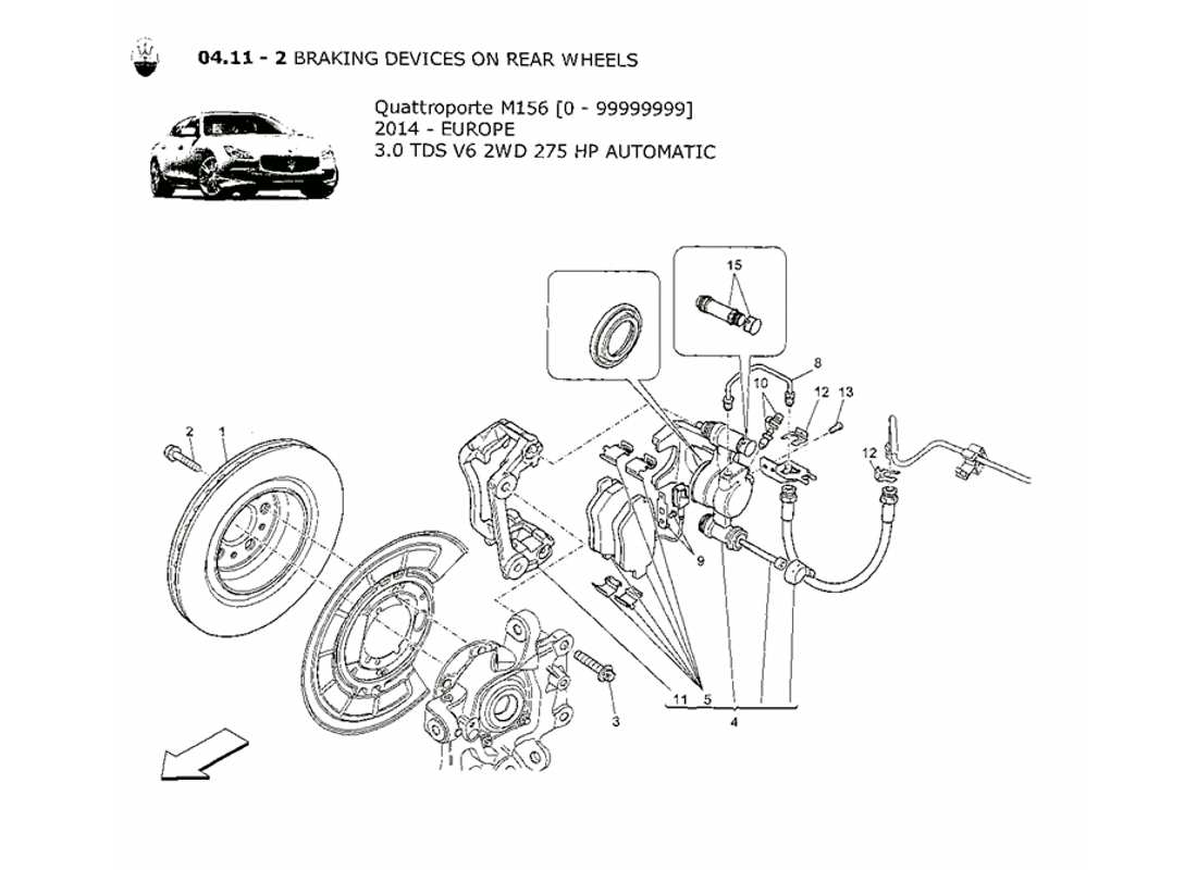 maserati qtp. v6 3.0 tds 275bhp 2014 schema parziale dei dispositivi di frenatura sulle ruote posteriori