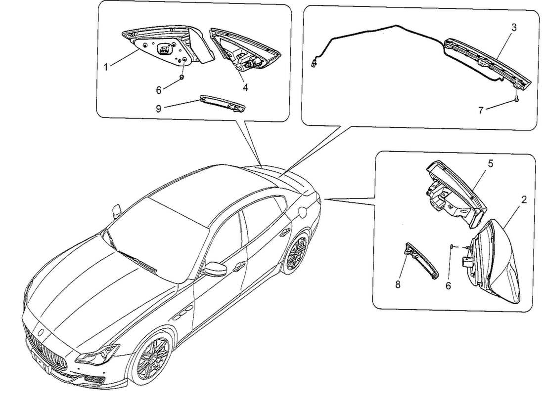 maserati qtp. v8 3.8 530bhp 2014 diagramma delle parti dei gruppi ottici posteriori