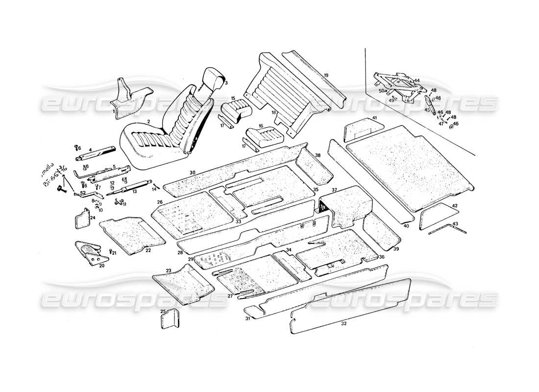maserati khamsin sedili e tappezzeria diagramma delle parti
