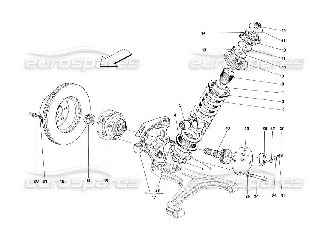 ferrari 348 (1993) tb / ts sospensione anteriore: ammortizzatore e disco freno diagramma delle parti