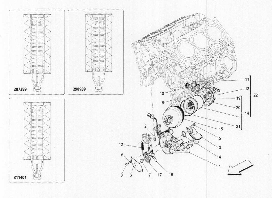 maserati qtp. v6 3.0 bt 410bhp 2015 diagramma delle parti del sistema di lubrificazione