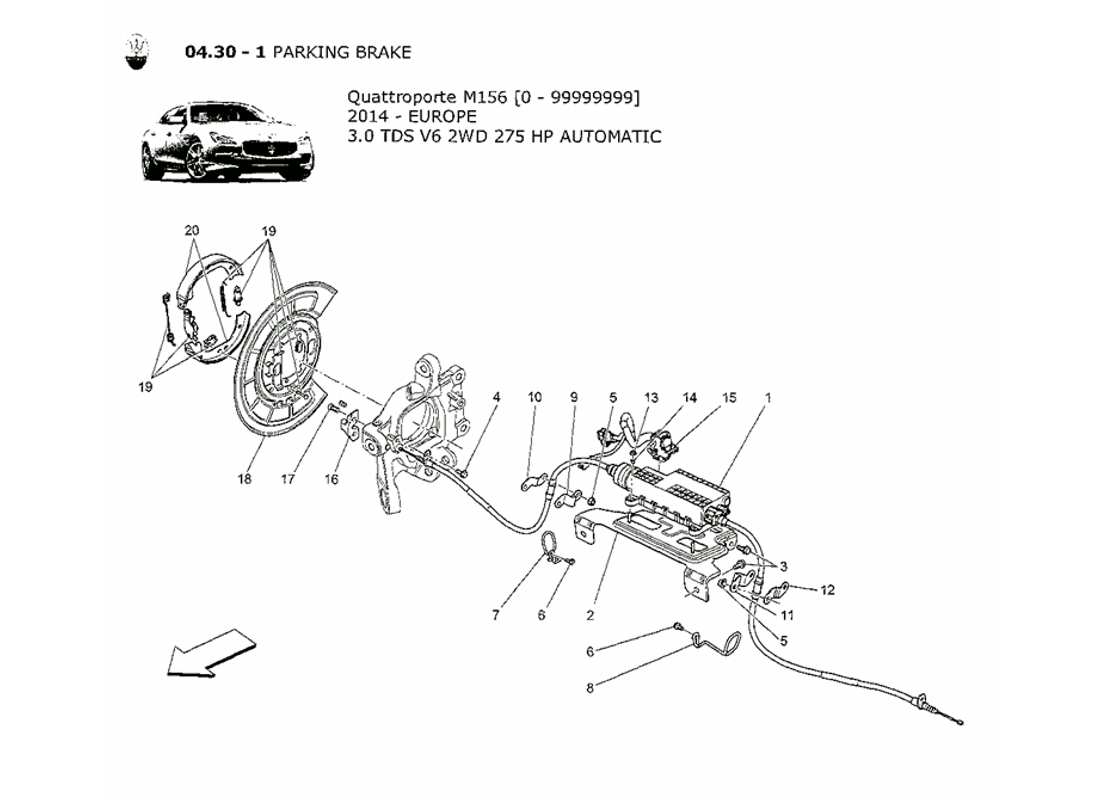 maserati qtp. v6 3.0 tds 275bhp 2014 schema delle parti del freno di stazionamento