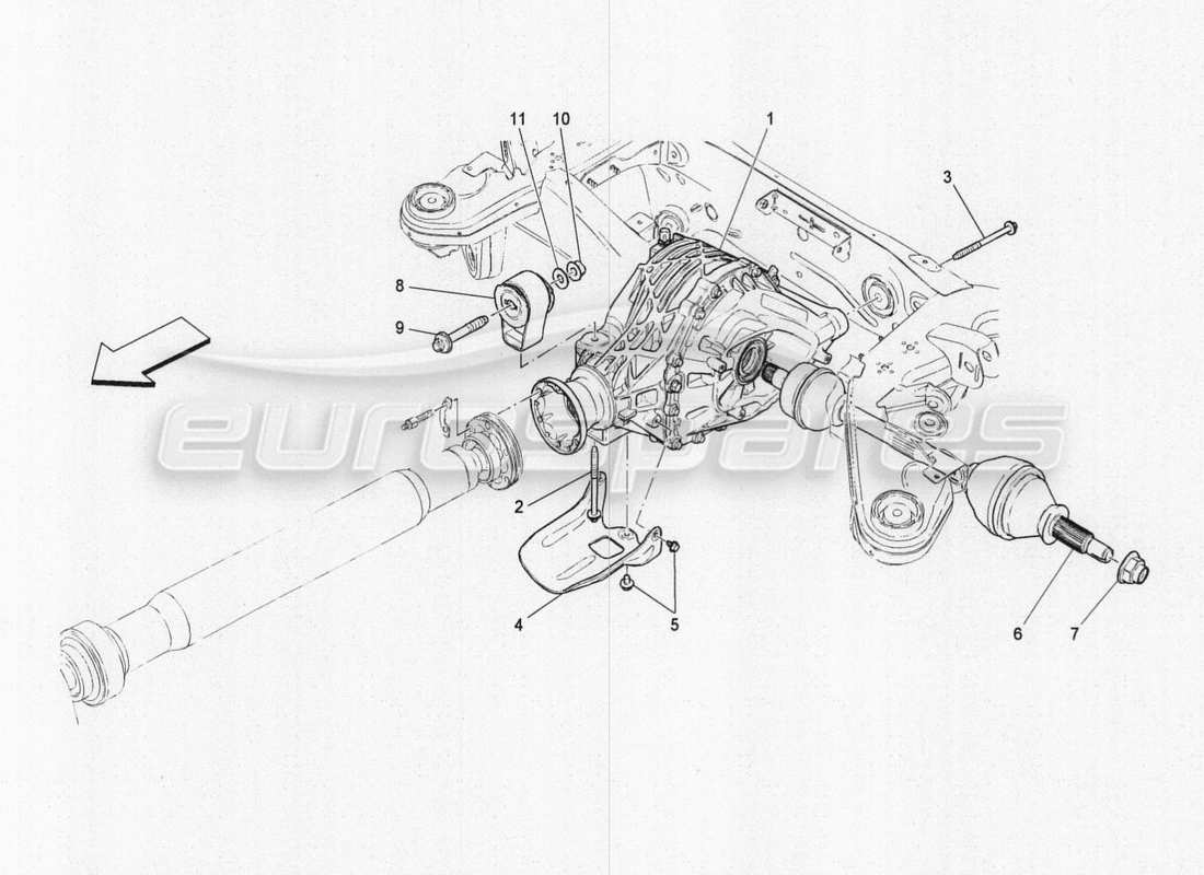 maserati qtp. v8 3.8 530bhp 2014 auto diagramma delle parti del differenziale e dei semiassi posteriori