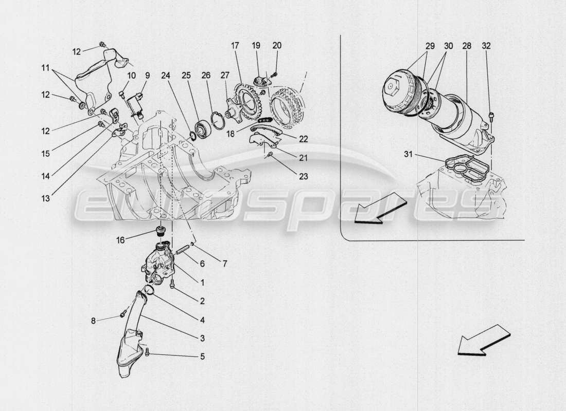maserati qtp. v8 3.8 530bhp auto 2015 sistema di lubrificazione: diagramma delle parti di pompa e filtro