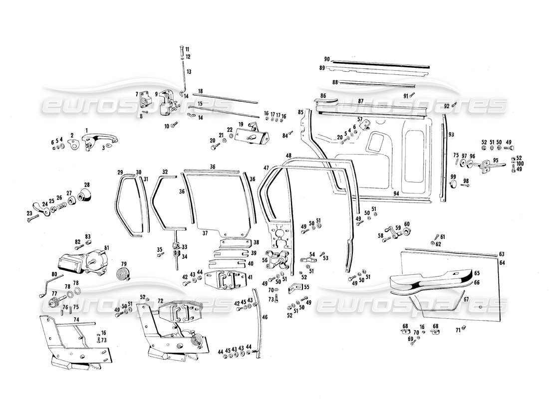 maserati qtp.v8 4.7 (s1 & s2) 1967 schema delle parti delle porte posteriori