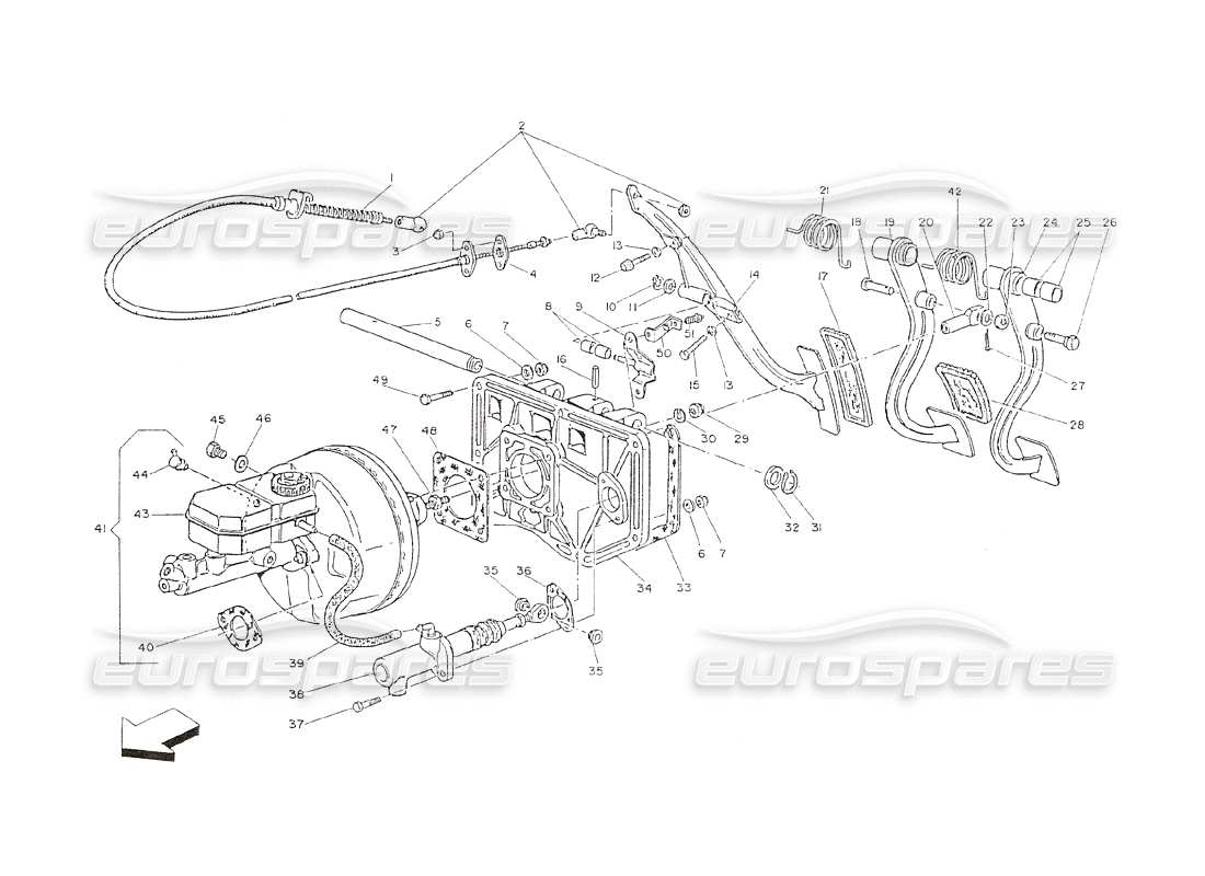 maserati shamal pedaliera, servofreno, pompa frizione diagramma delle parti