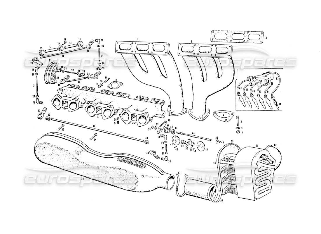 maserati 3500 gt diagramma delle parti dell'attrezzatura di iniezione del collettore di aspirazione