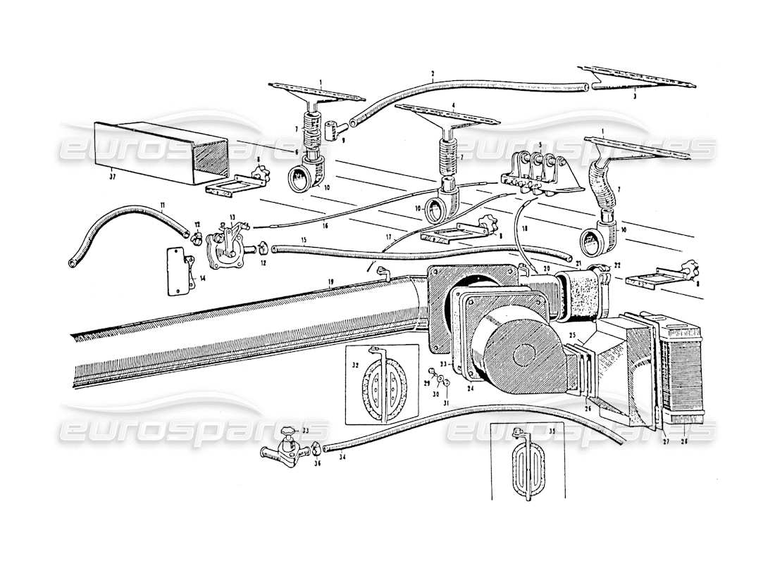 maserati 3500 gt diagramma delle parti del sistema di riscaldamento e raffreddamento