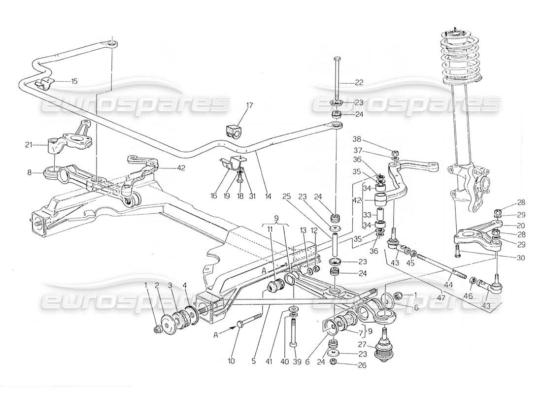 maserati 228 diagramma delle parti della sospensione anteriore