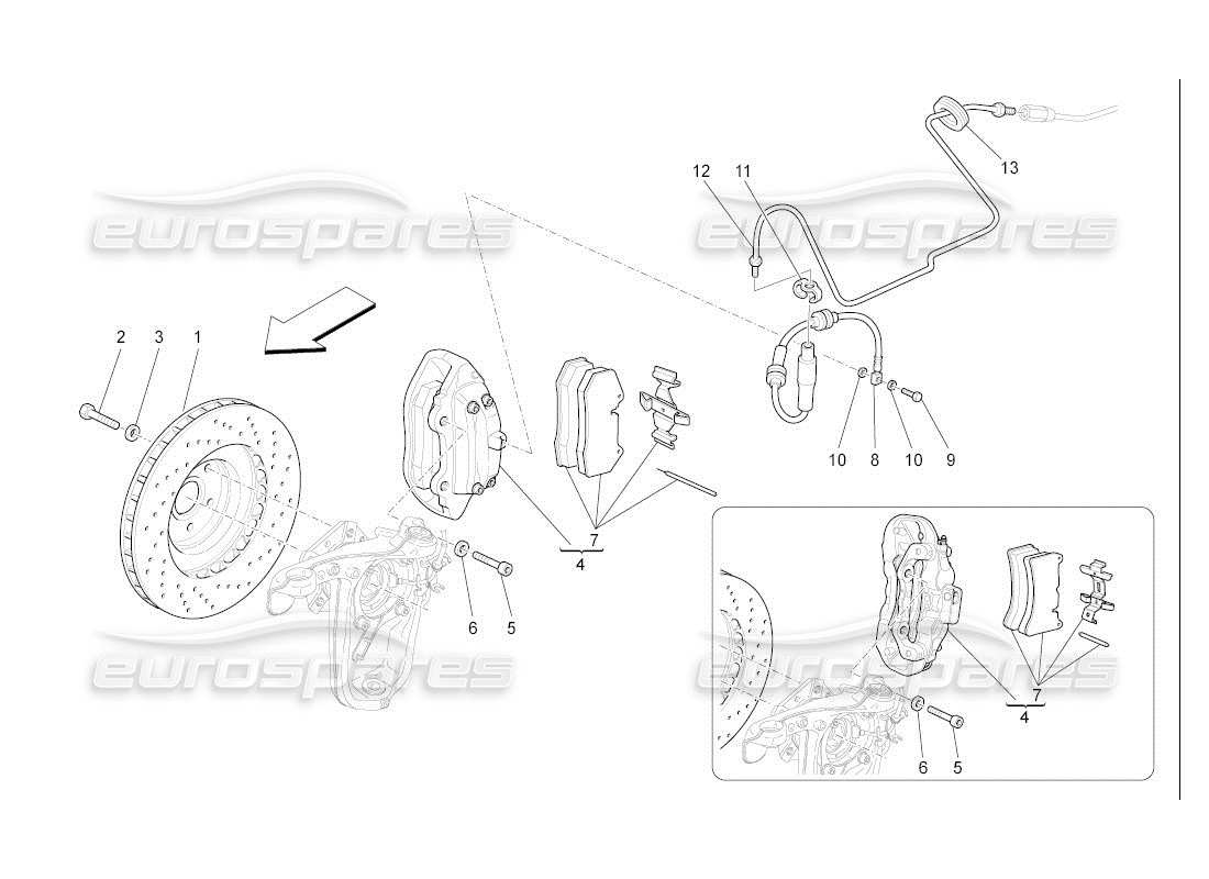 maserati qtp. (2007) 4.2 auto schema parziale dei dispositivi di frenatura sulle ruote anteriori