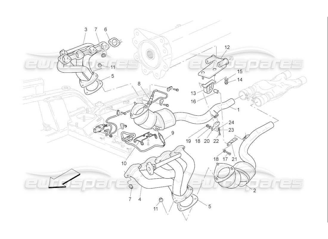 maserati qtp. (2007) 4.2 f1 convertitori pre-catalitici e convertitori catalitici diagramma delle parti