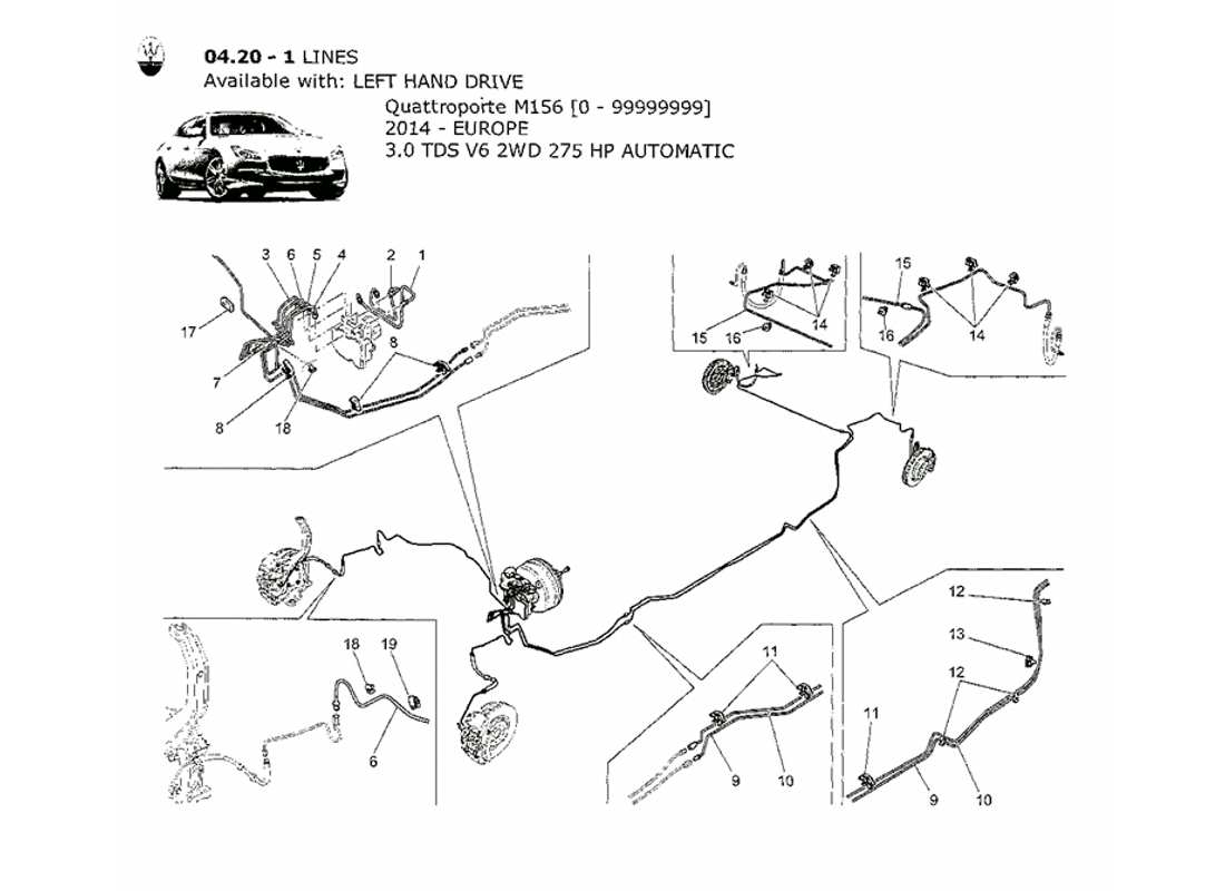 maserati qtp. v6 3.0 tds 275bhp 2014 diagramma delle parti di linee