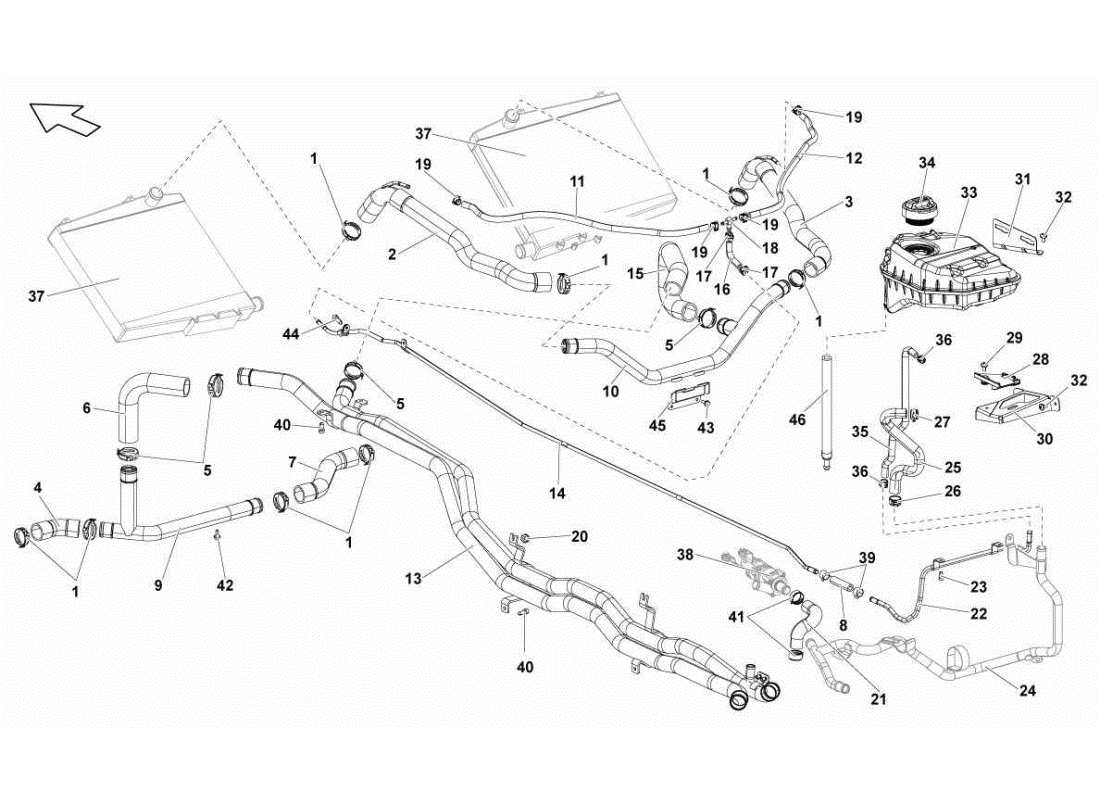 lamborghini gallardo sts ii sc diagramma delle parti del sistema di raffreddamento ad acqua