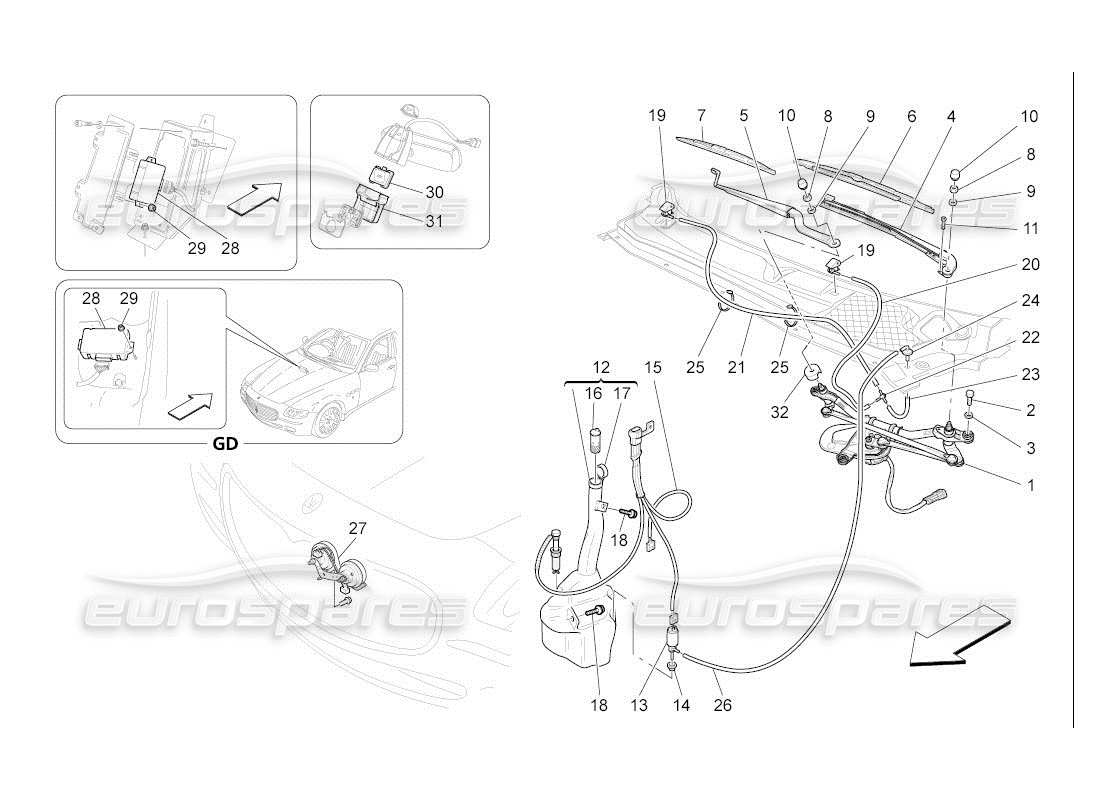 maserati qtp. (2007) 4.2 auto diagramma delle parti dei dispositivi esterni del veicolo