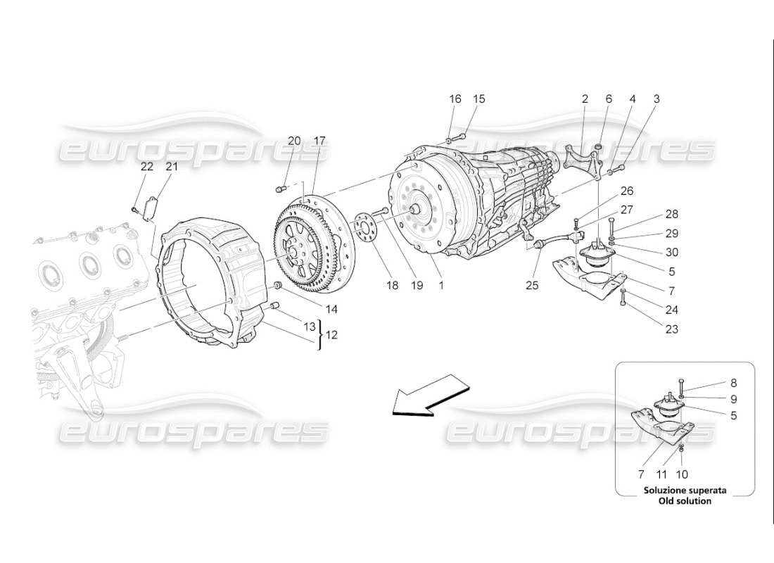 maserati qtp. (2009) 4.7 auto diagramma delle parti degli alloggiamenti del cambio