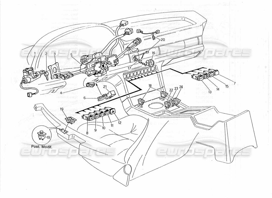 maserati 228 interruttori e diagramma delle parti dello sterzo