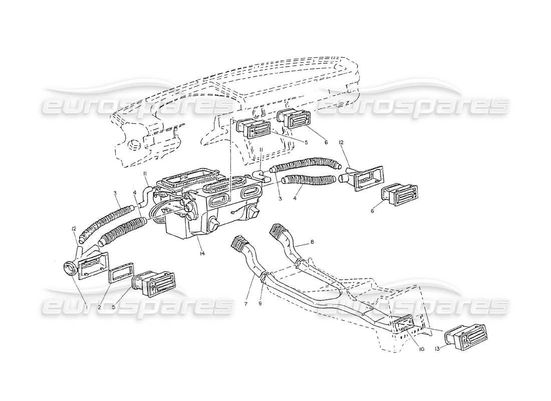 maserati shamal ventilazione del cruscotto e della console diagramma delle parti