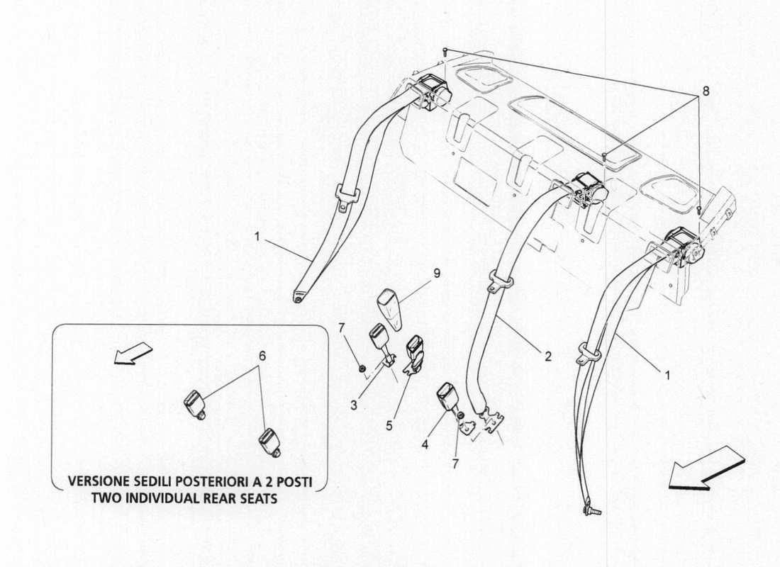maserati qtp. v6 3.0 bt 410bhp 2015 diagramma delle parti delle cinture di sicurezza posteriori