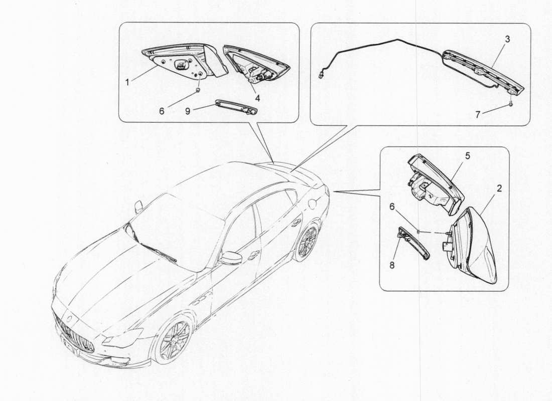 maserati qtp. v6 3.0 bt 410bhp 2015 diagramma delle parti dei gruppi ottici posteriori