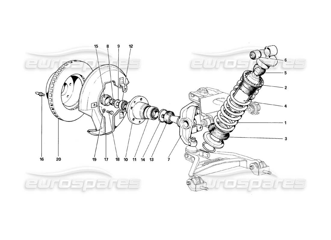 ferrari 308 (1981) gtbi/gtsi sospensione anteriore - ammortizzatore e disco freno schema delle parti