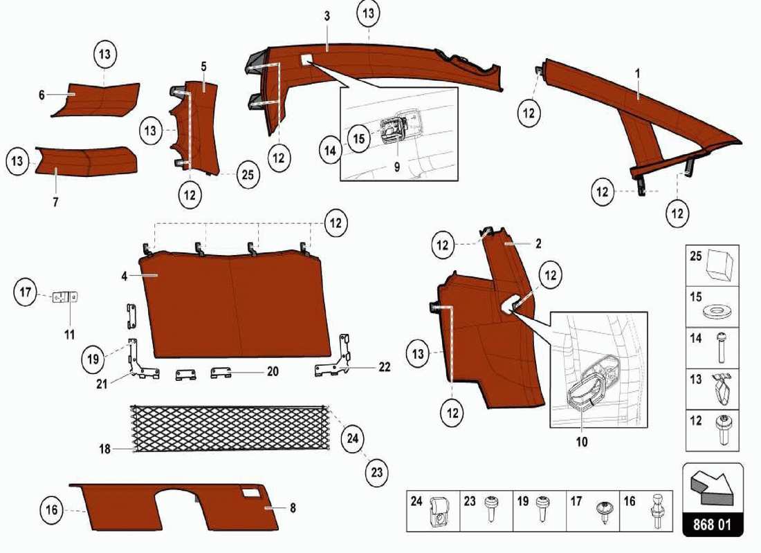 lamborghini centenario spider abitacolo passeggeri - finiture diagramma delle parti