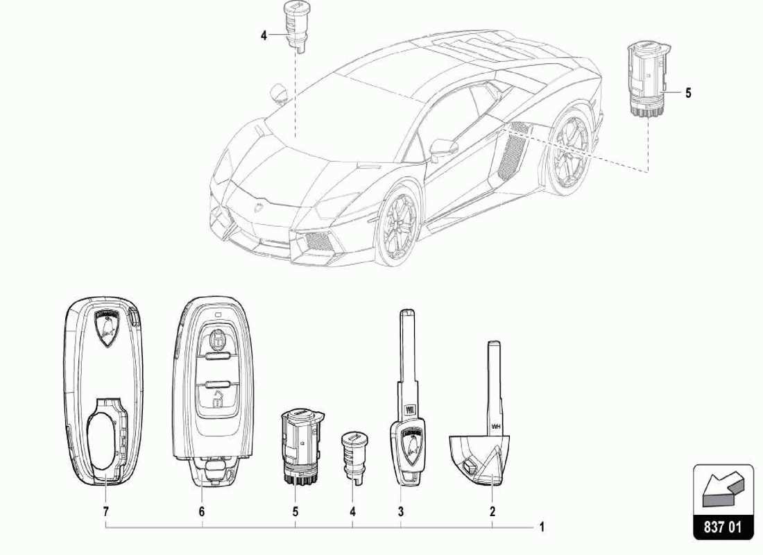 lamborghini centenario spider serratura a cilindro con chiavi diagramma delle parti