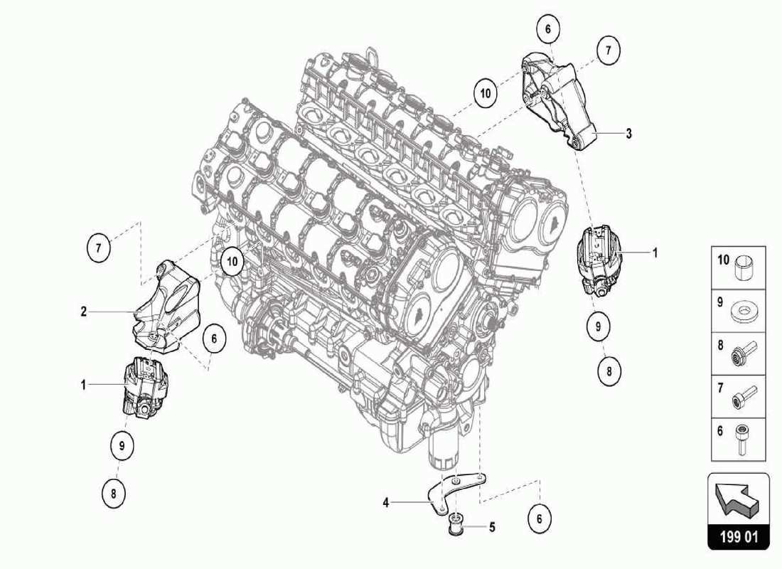 lamborghini centenario spider parti di fissaggio del motore schema delle parti