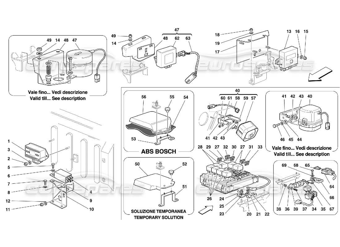 ferrari 355 (5.2 motronic) quadri e dispositivi elettrici - parte frontale diagramma delle parti