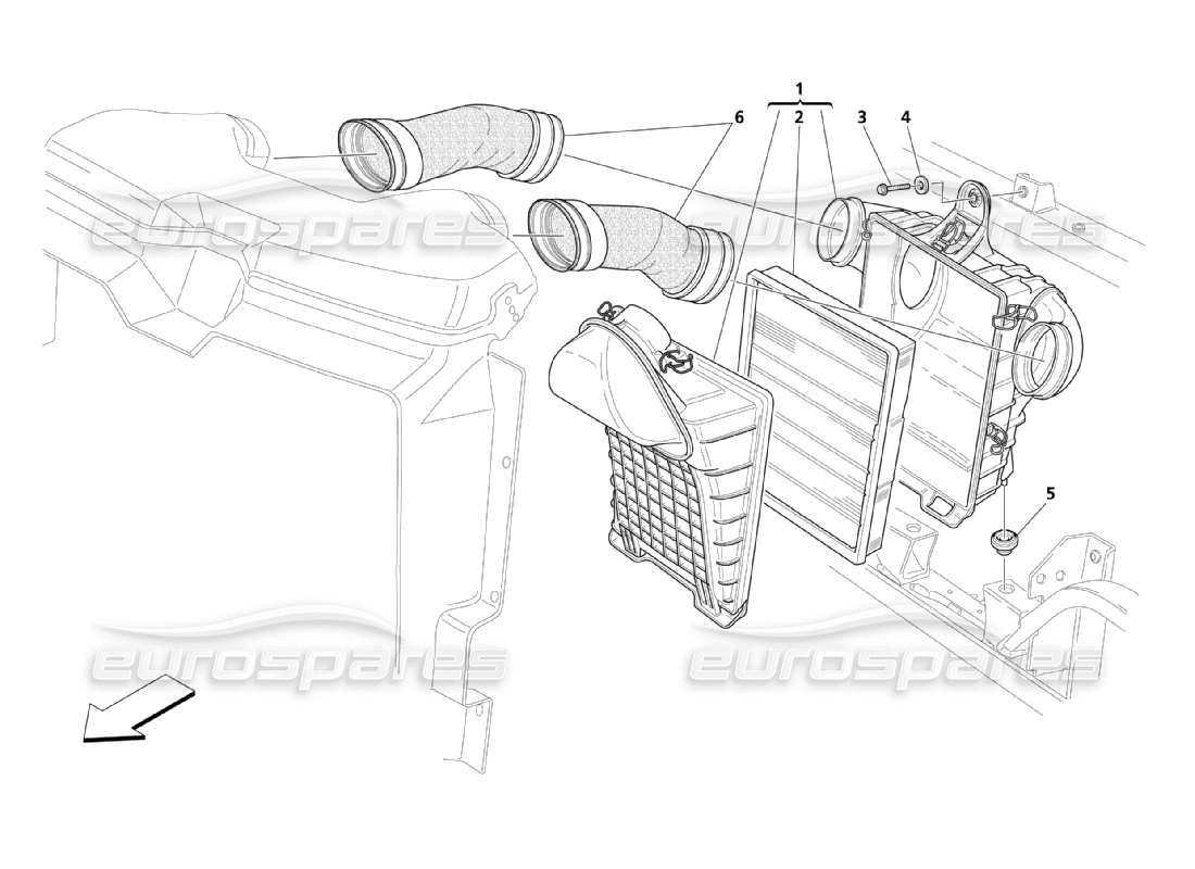 maserati qtp. (2003) 4.2 diagramma delle parti del filtro dell'aria, dell'aspirazione e del trasportatore