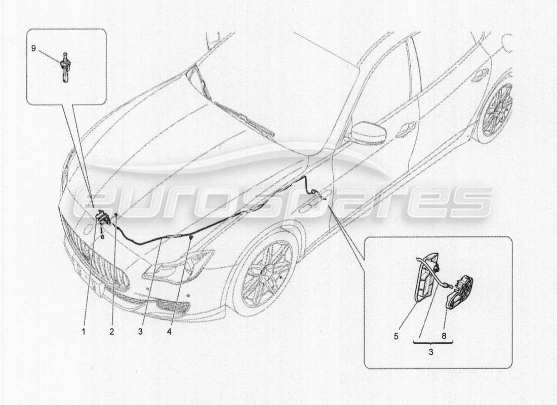 maserati qtp. v8 3.8 530bhp auto 2015 diagramma delle parti del pulsante di apertura del coperchio anteriore