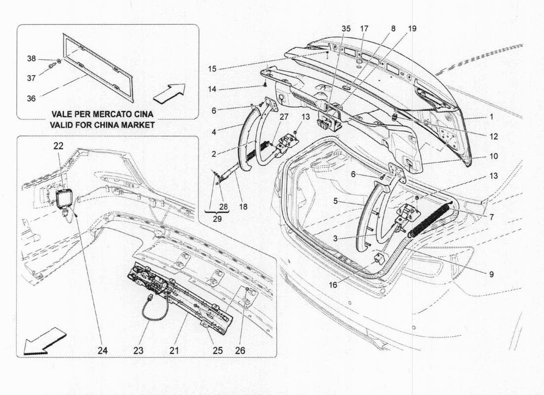 maserati qtp. v6 3.0 bt 410bhp 2015 schema delle parti del coperchio posteriore