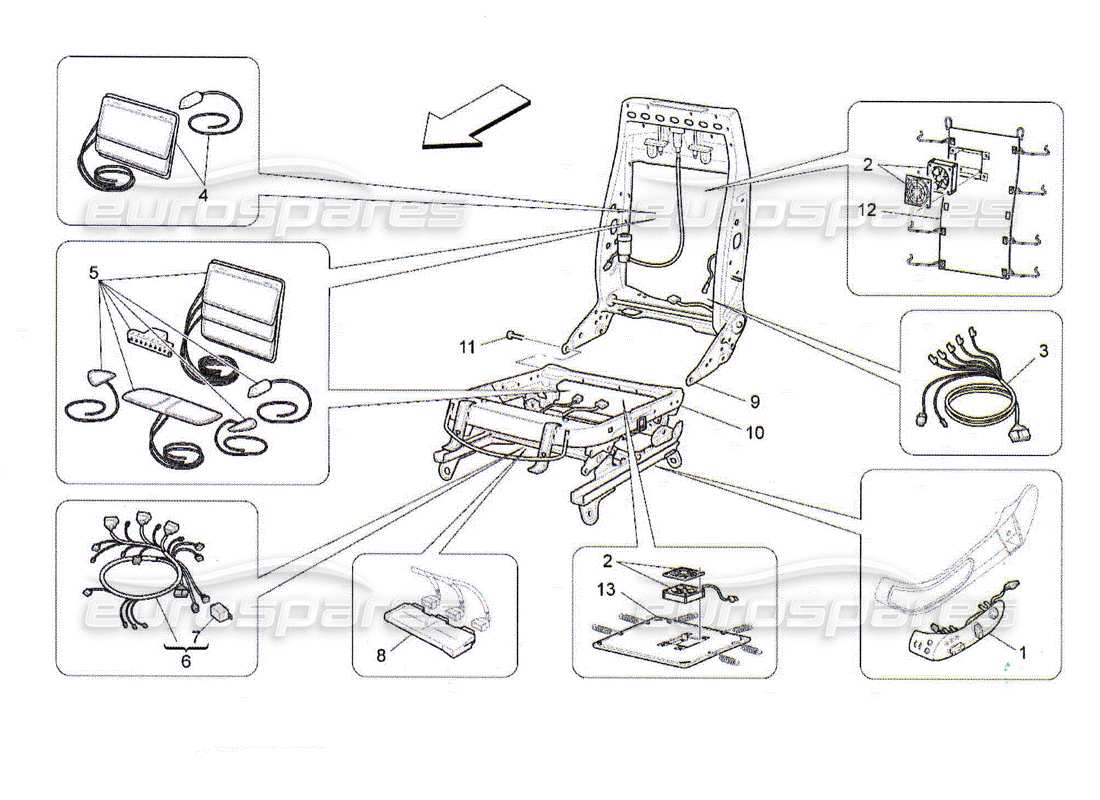 maserati qtp. (2010) 4.2 sedili anteriori: diagramma delle parti meccaniche ed elettroniche