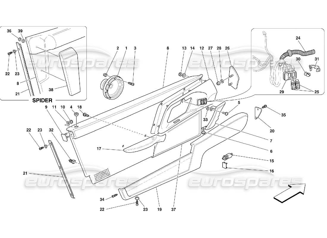 ferrari 355 (5.2 motronic) porte - rivestimenti interni diagramma delle parti