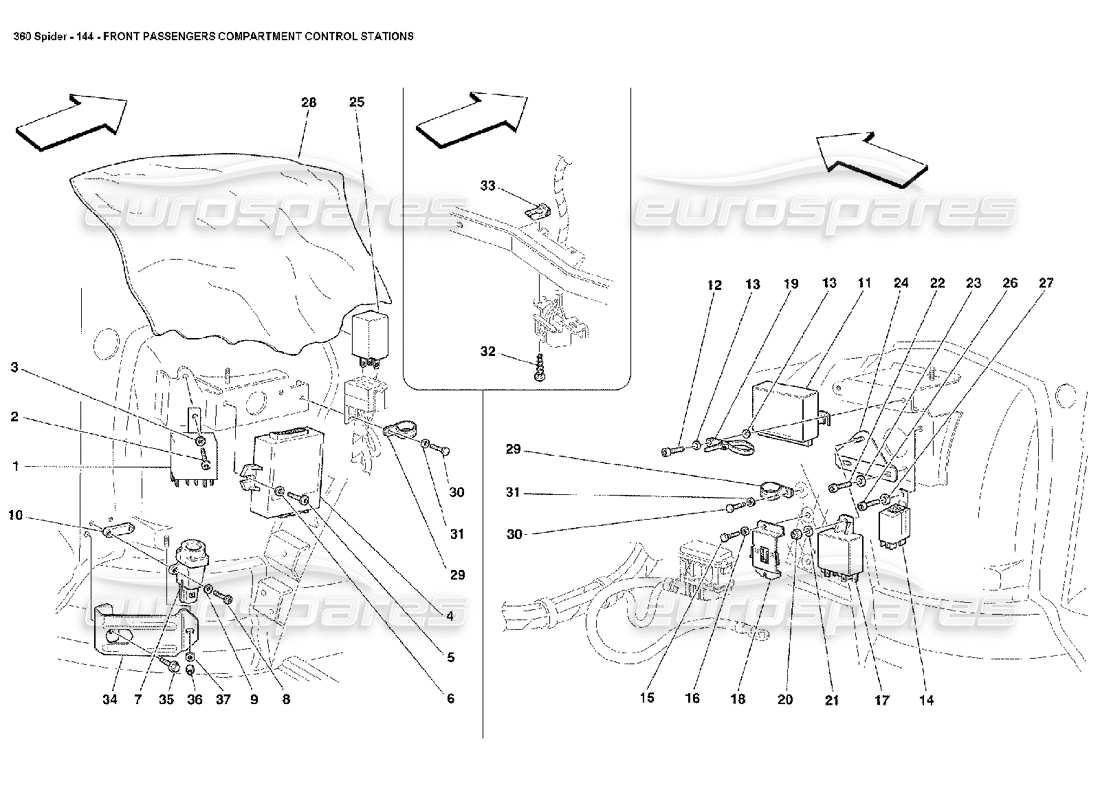 ferrari 360 spider stazioni di controllo dell'abitacolo dei passeggeri anteriori diagramma delle parti