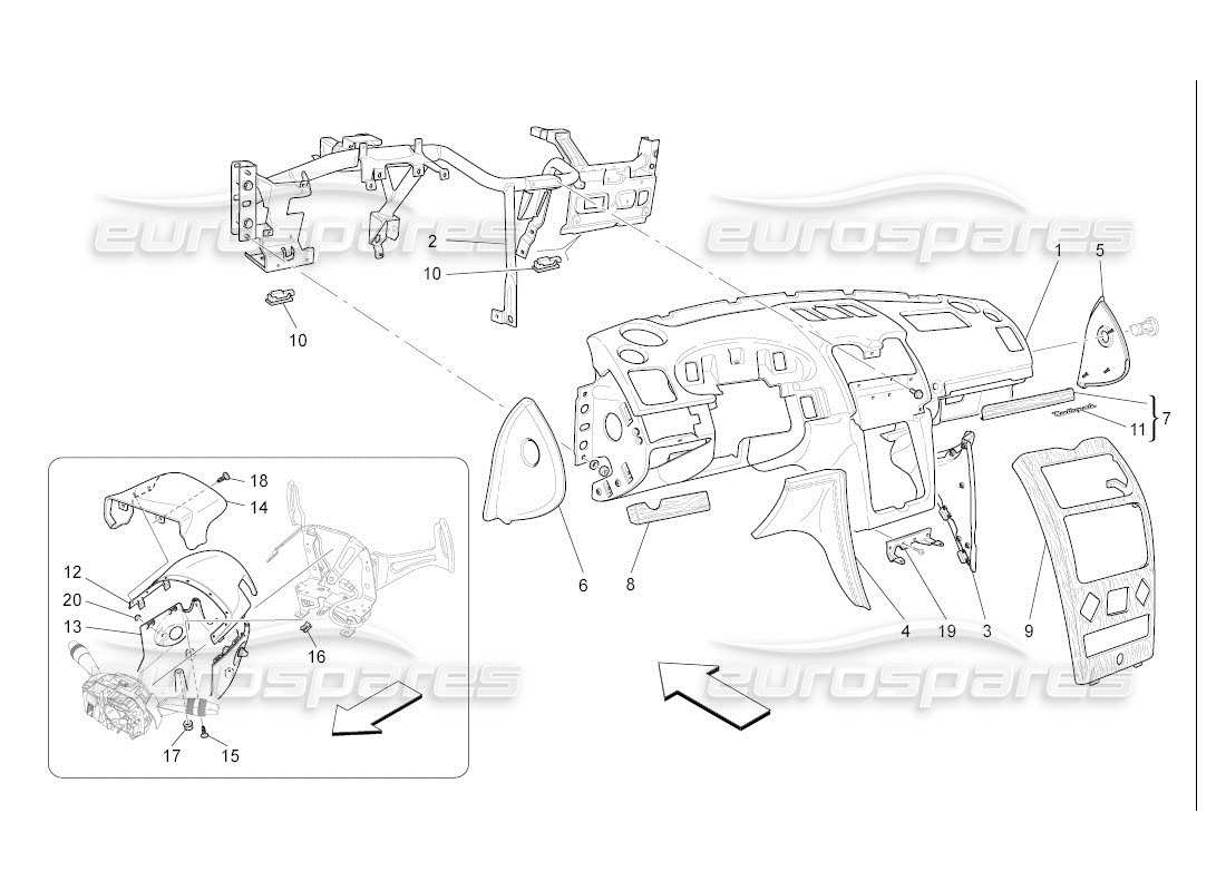 maserati qtp. (2007) 4.2 auto diagramma delle parti dell'unità del cruscotto