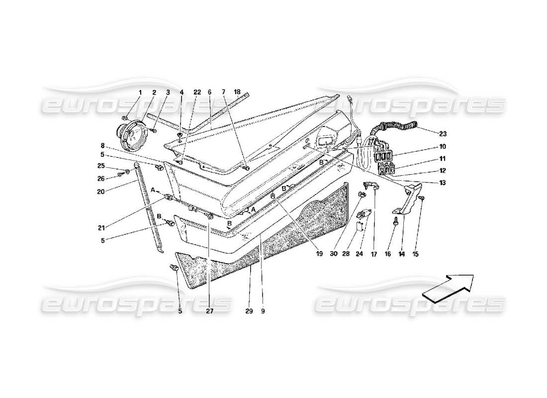 ferrari 348 (2.7 motronic) porte - rivestimenti interni diagramma delle parti