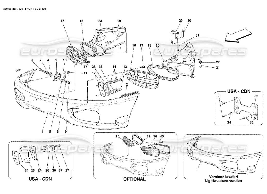 ferrari 360 spider paraurti anteriore diagramma delle parti