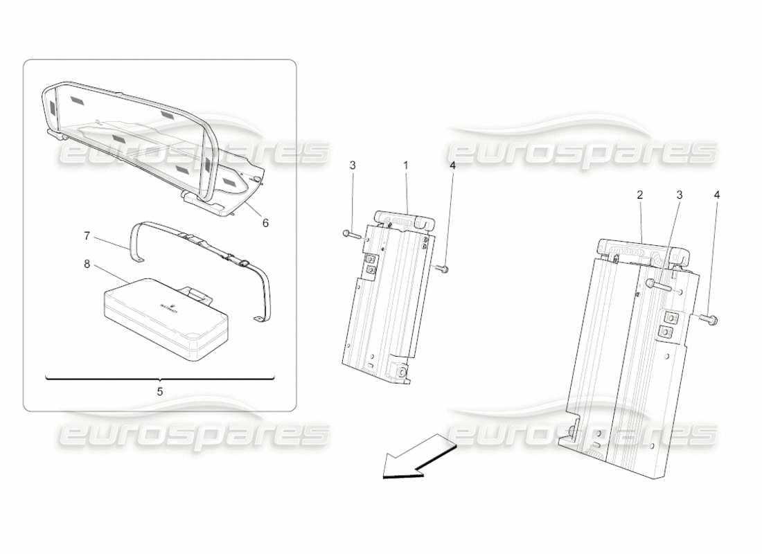maserati grancabrio (2010) 4.7 capote elettrica: diagramma delle parti del roll bar e degli accessori