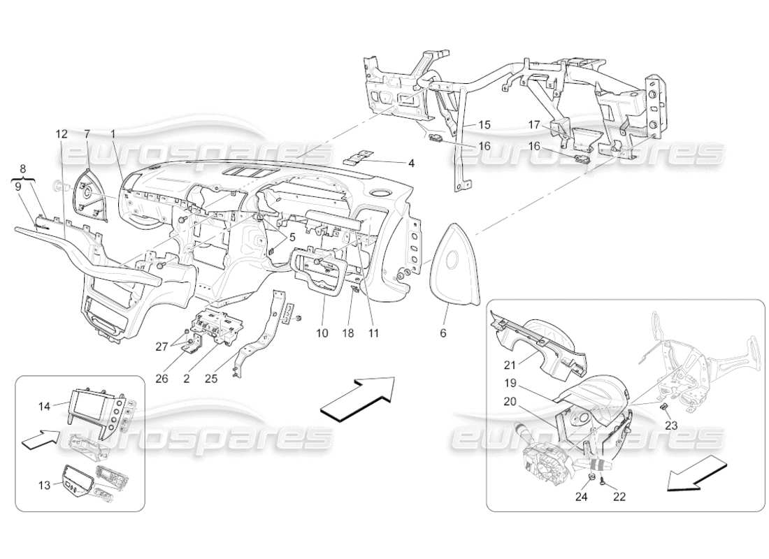 maserati grancabrio (2011) 4.7 unità cruscotto diagramma delle parti