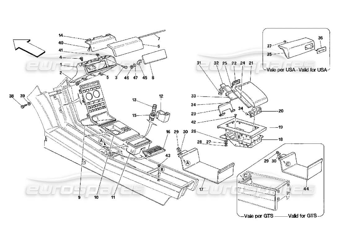 ferrari 348 (2.7 motronic) tunnel - diagramma delle parti degli accessori