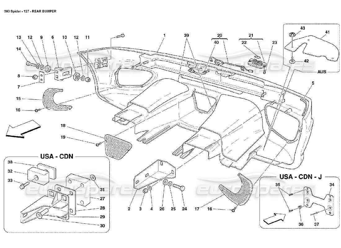 ferrari 360 spider paraurti posteriore diagramma delle parti