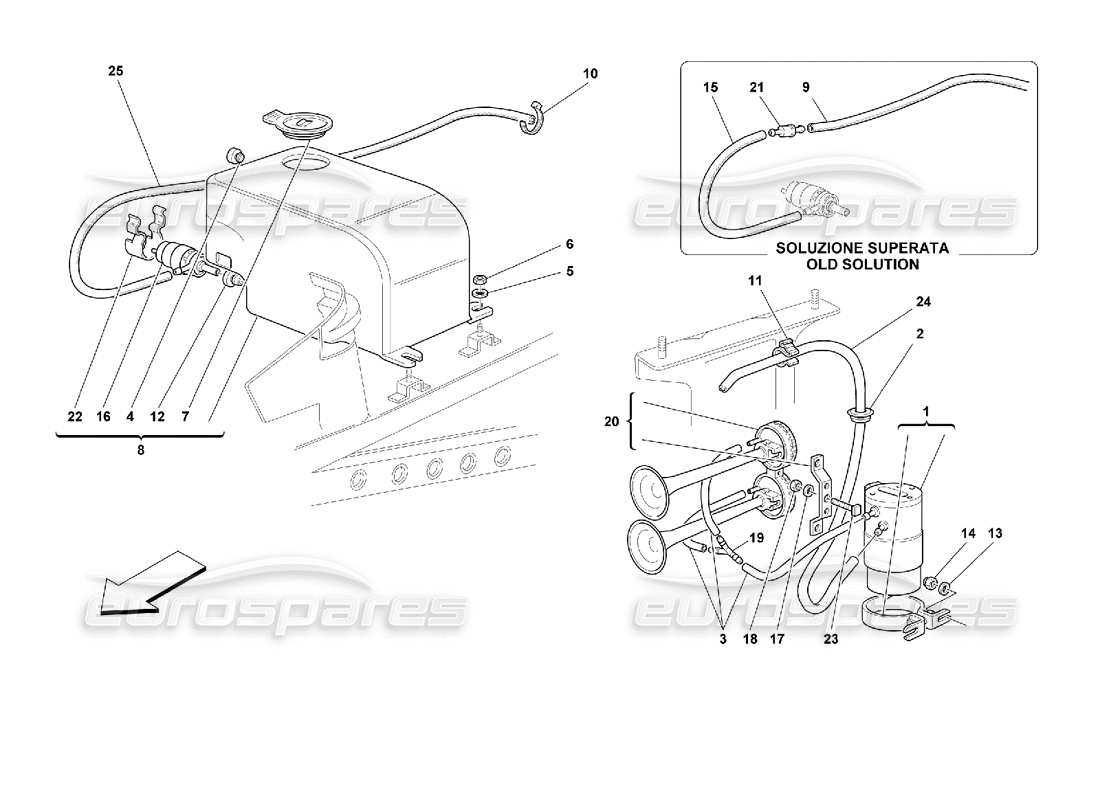 ferrari 355 (2.7 motronic) diagramma delle parti rondella di vetro e dei corni