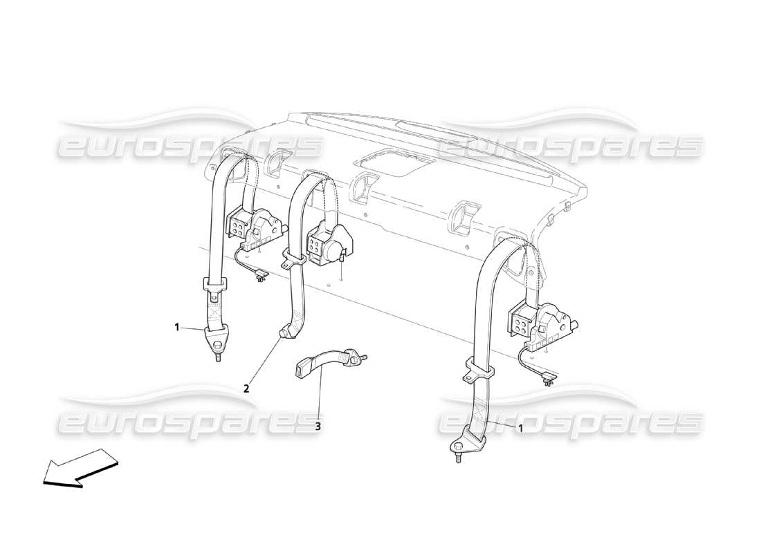maserati qtp. (2003) 4.2 cinture di sicurezza posteriori diagramma delle parti