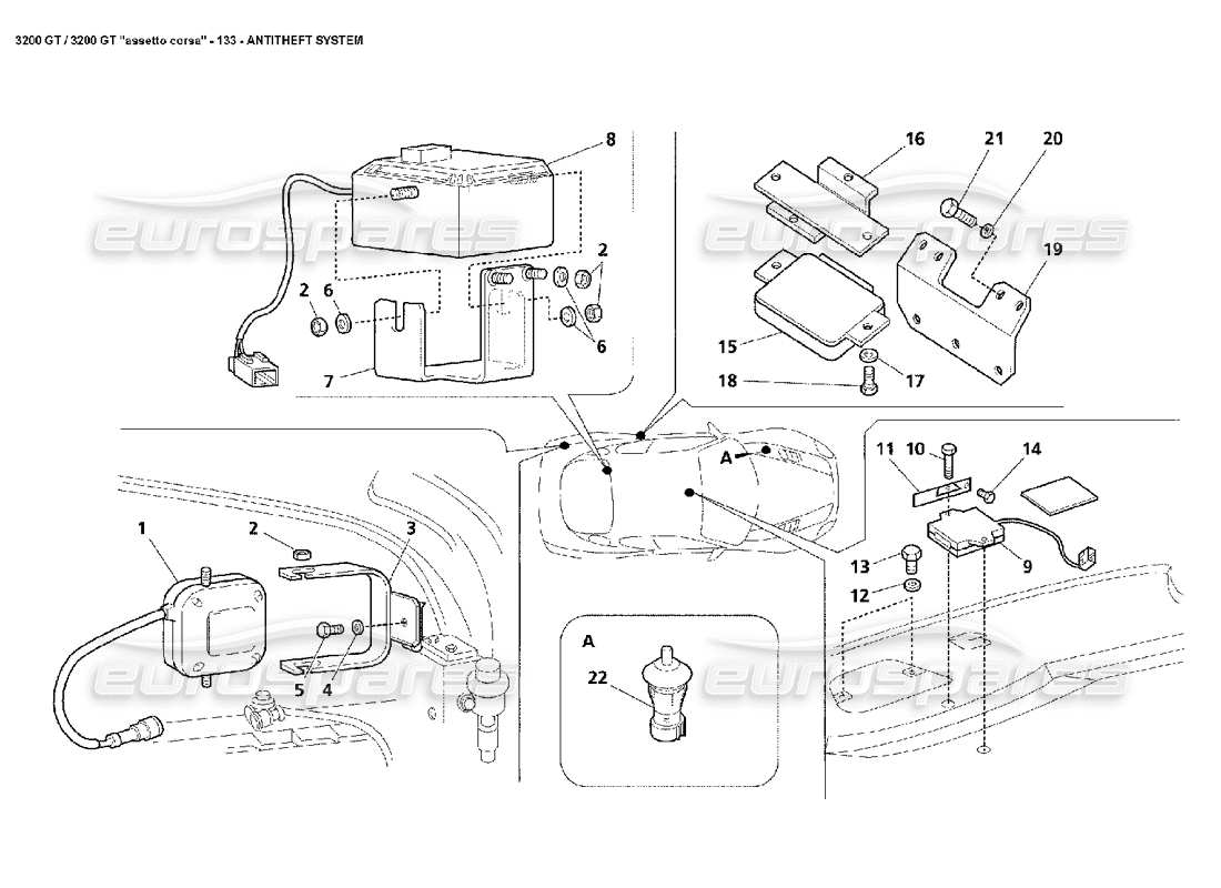 maserati 3200 gt/gta/assetto corsa sistema antifurto diagramma delle parti