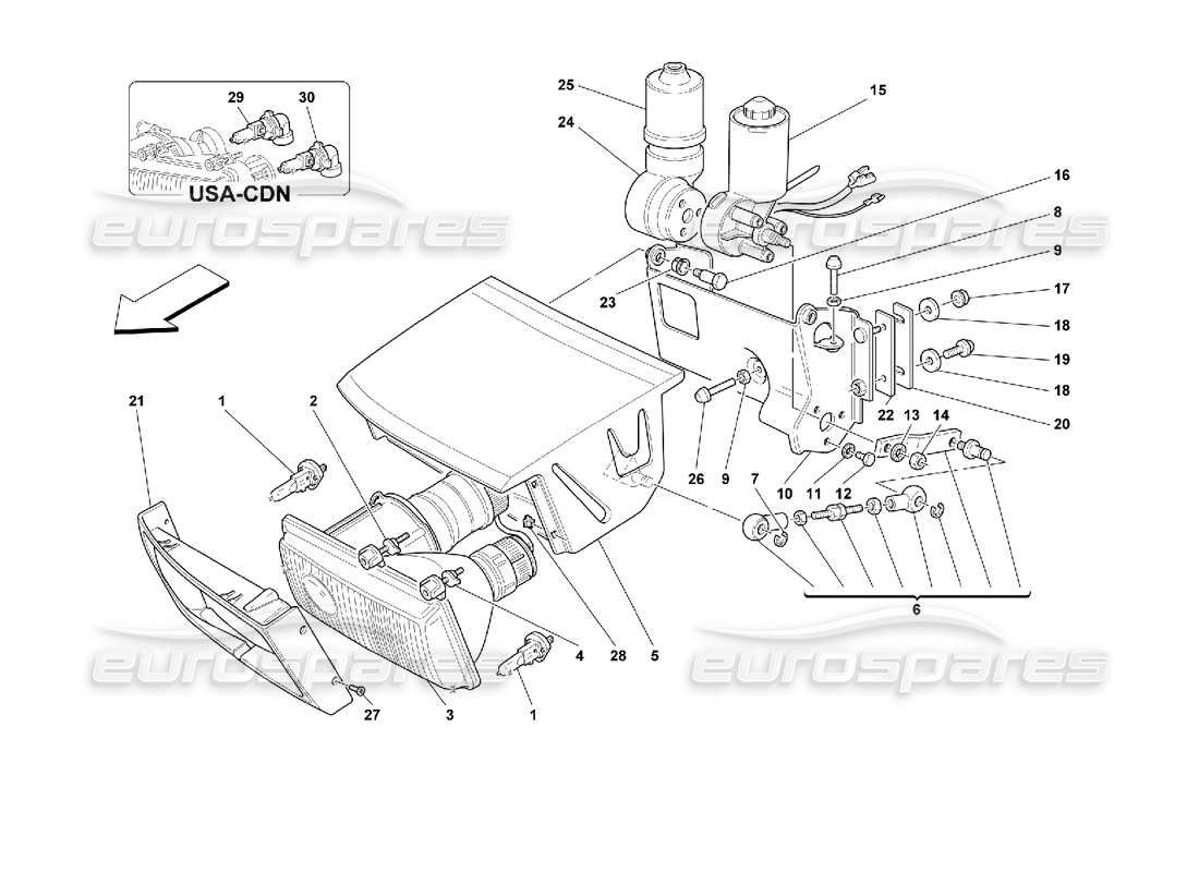 ferrari 355 (2.7 motronic) dispositivo di sollevamento luci e diagramma delle parti dei fari