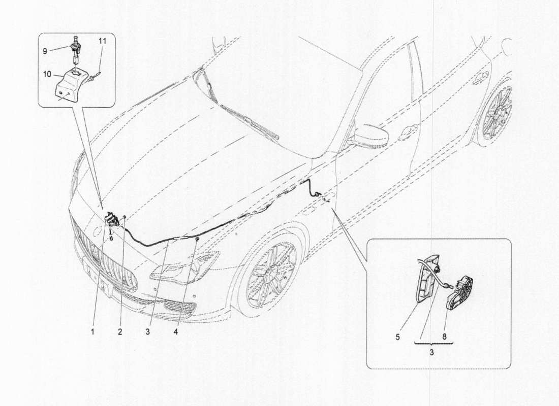 maserati qtp. v6 3.0 tds 275bhp 2017 diagramma delle parti del controllo dell'apertura del cofano anteriore