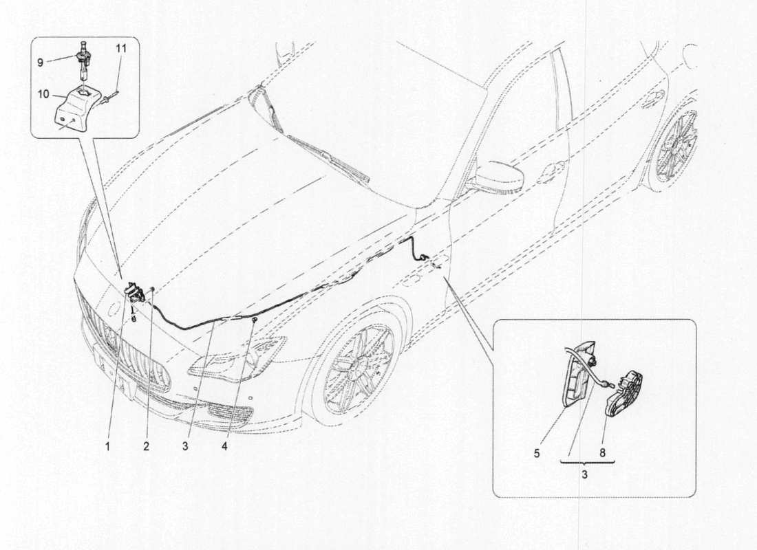 maserati qtp. v6 3.0 tds 275bhp 2017 diagramma delle parti del controllo dell'apertura del cofano anteriore